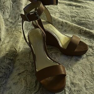 Jessica Simpson - Chic Brown Wedge Sandals with Ankle Strap